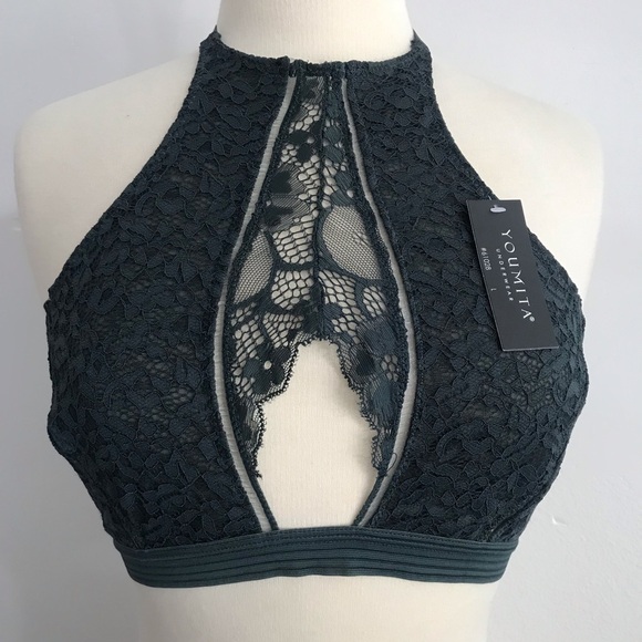 YOUMITA  halter foster green keyhole bralet NWT bra - Picture 1 of 5